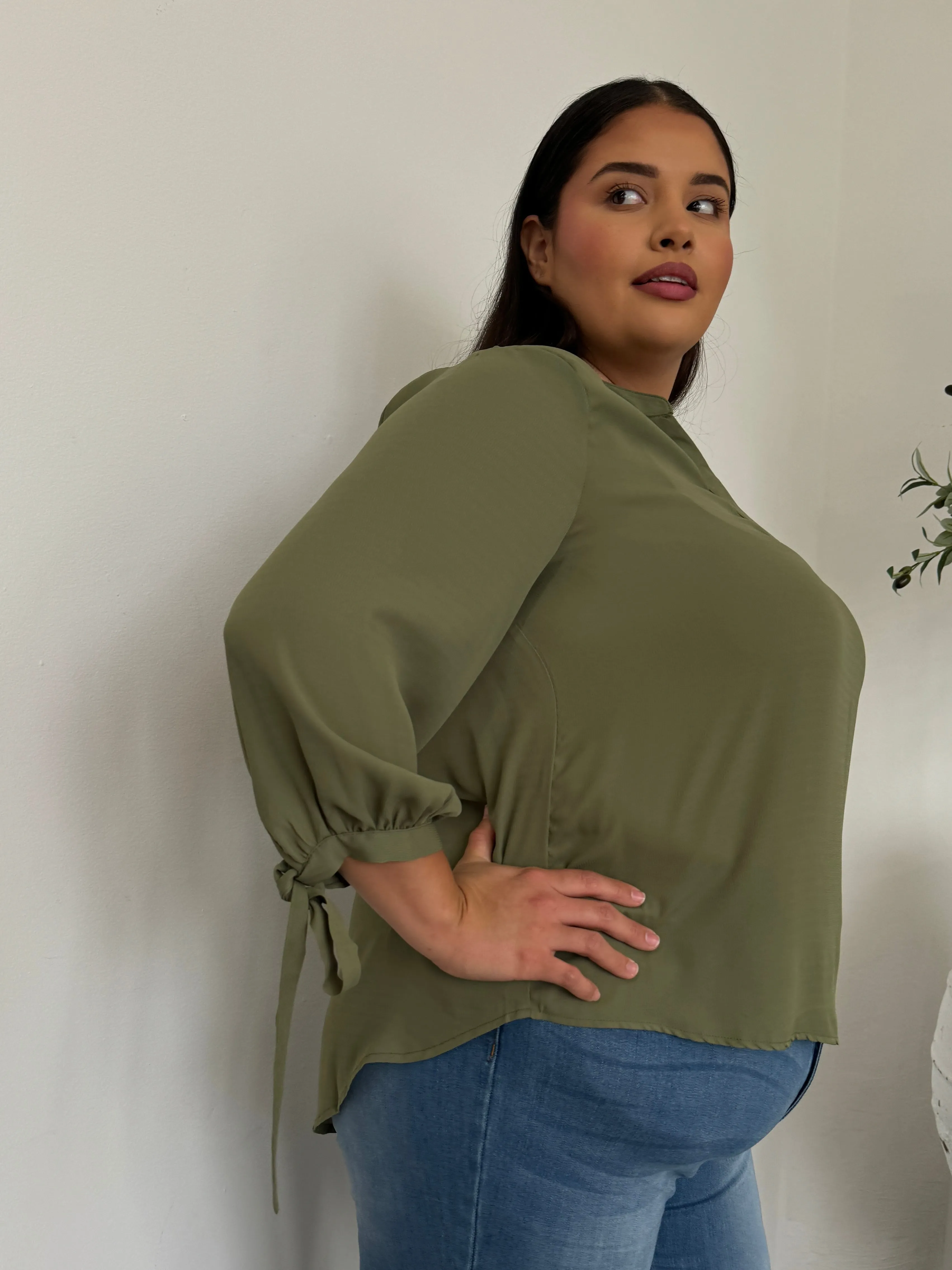 Plus Size Split Neck Flowy Blouse